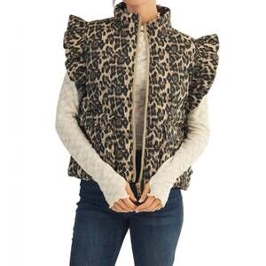 NEW JODIFL ruffled cap sleeves leopard vest in beige